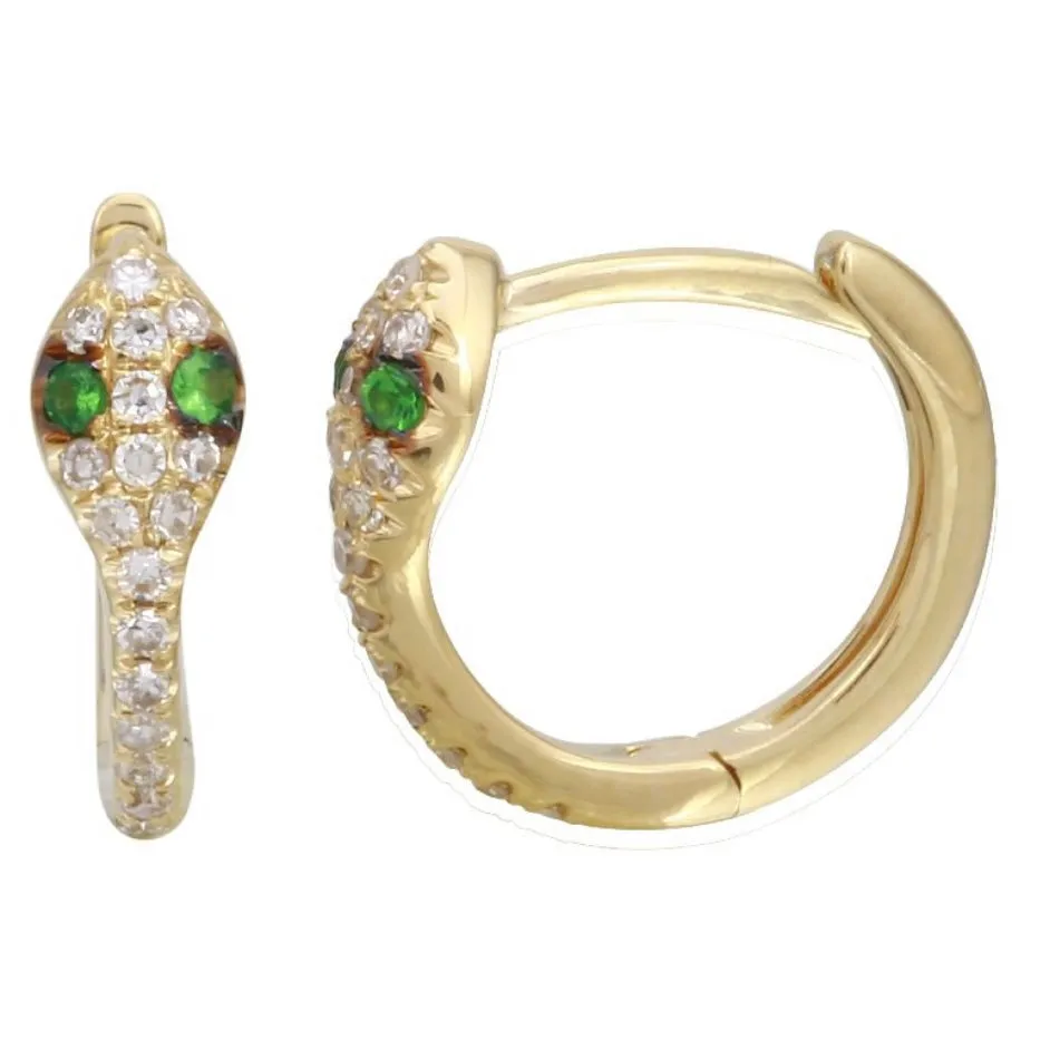 14KT Gold Diamond Mini Snake Huggie Earrings