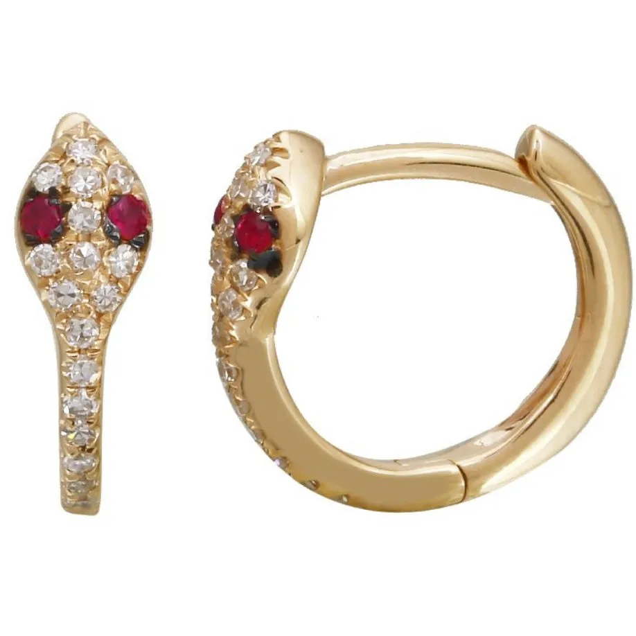 14KT Gold Diamond Mini Snake Huggie Earrings