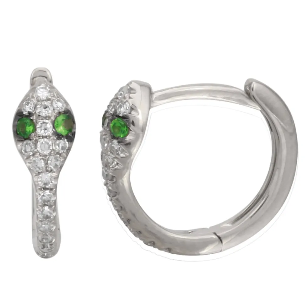14KT Gold Diamond Mini Snake Huggie Earrings