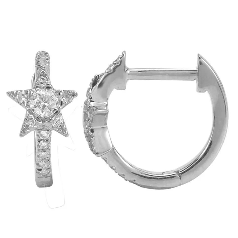 14KT Gold Diamond Mini Star Huggie Earrings