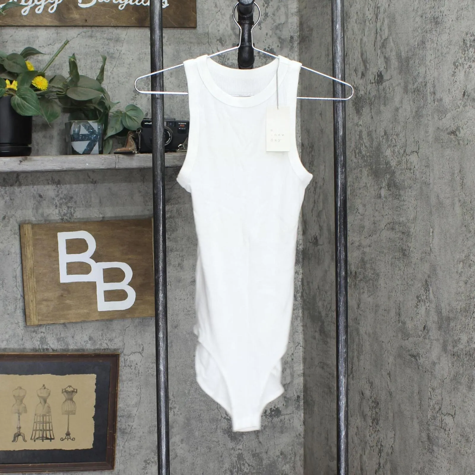 A New Day Women's Ribbed Tank Bodysuit 82724237 White S