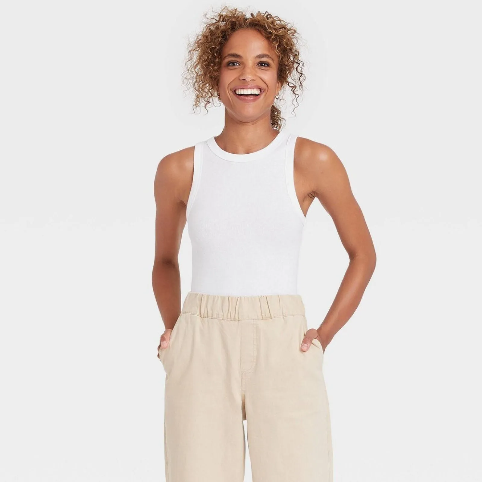 A New Day Women's Ribbed Tank Bodysuit 82724237 White S