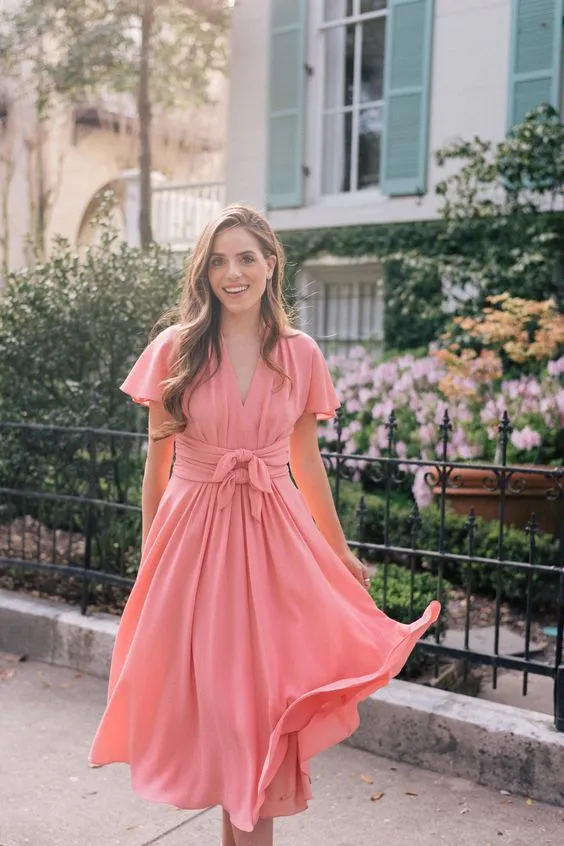 Adult Chiffon Short Bridesmaid Gown with Sleeves