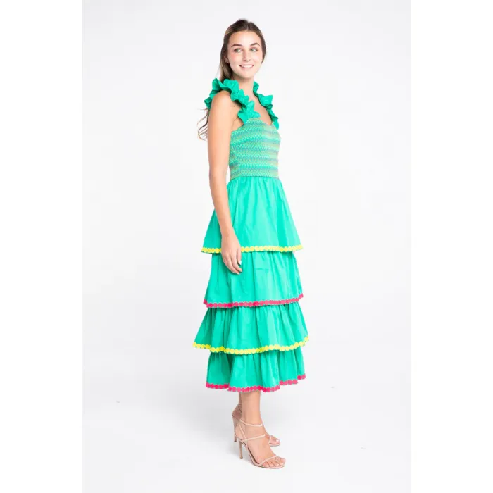 Alden Adair Jade with Lace Frida Ruffle Smocked Midi Dress