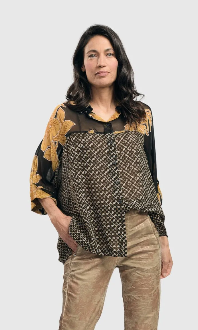 Alembika Lei Floral-Yoked Chiffon Blouse