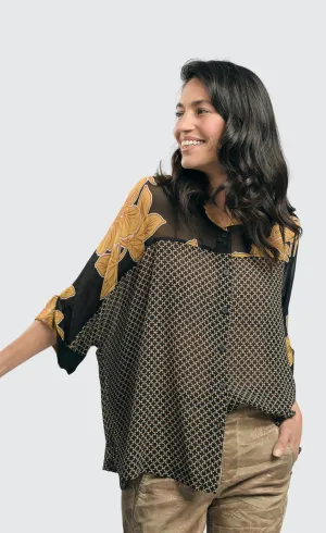 Alembika Lei Floral-Yoked Chiffon Blouse