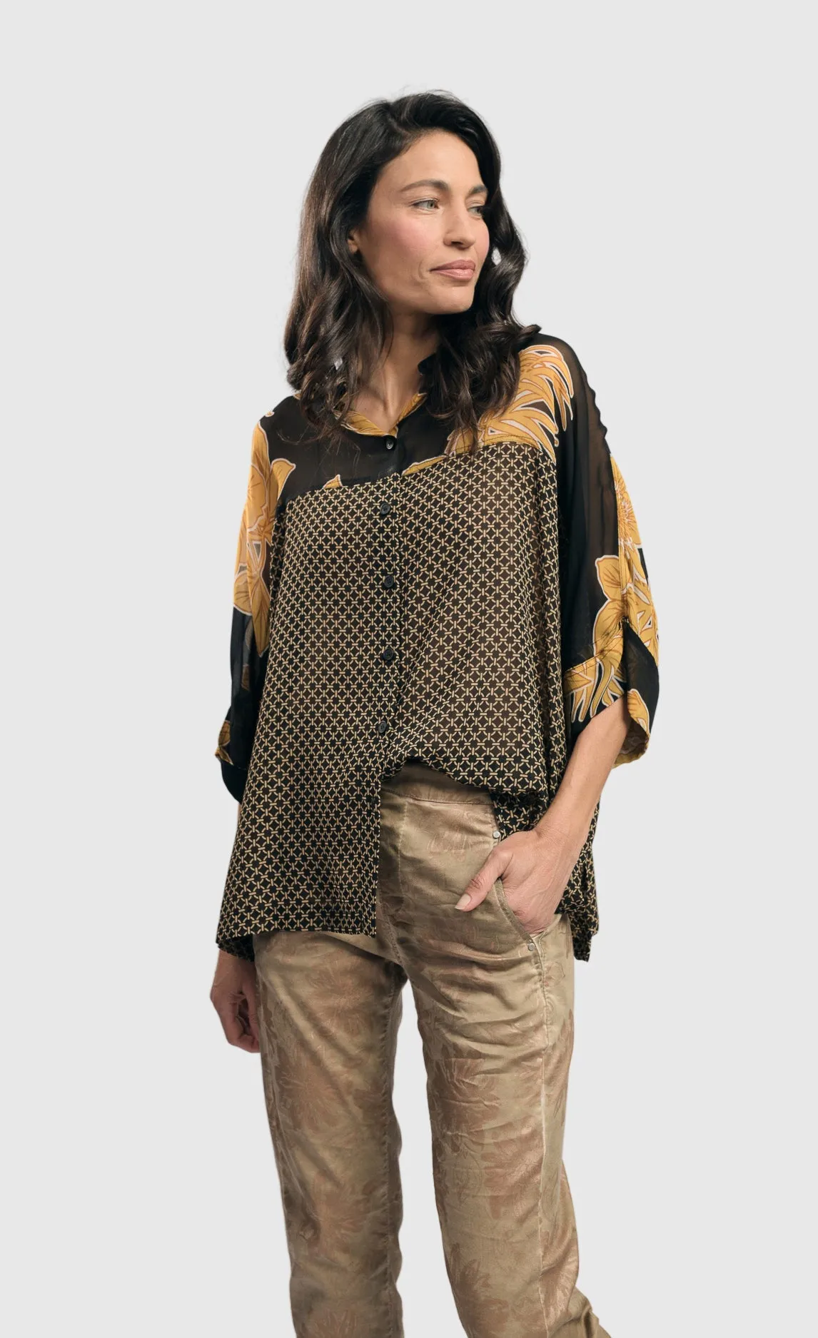 Alembika Lei Floral-Yoked Chiffon Blouse