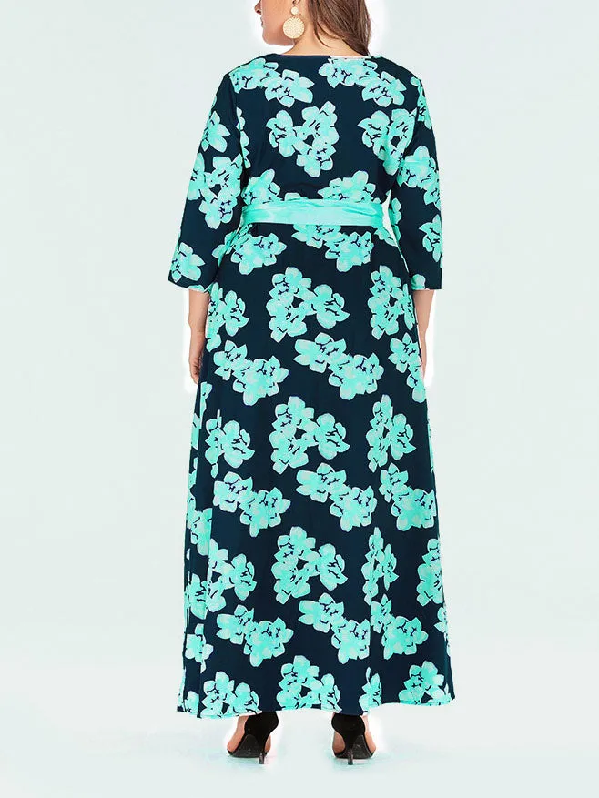Autumn and Winter Large Size Women's Long-sleeved Skirt Bohemian Print Dress