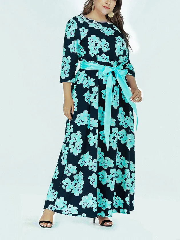 Autumn and Winter Large Size Women's Long-sleeved Skirt Bohemian Print Dress