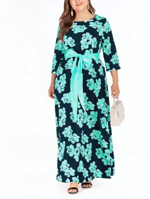 Autumn and Winter Large Size Women's Long-sleeved Skirt Bohemian Print Dress