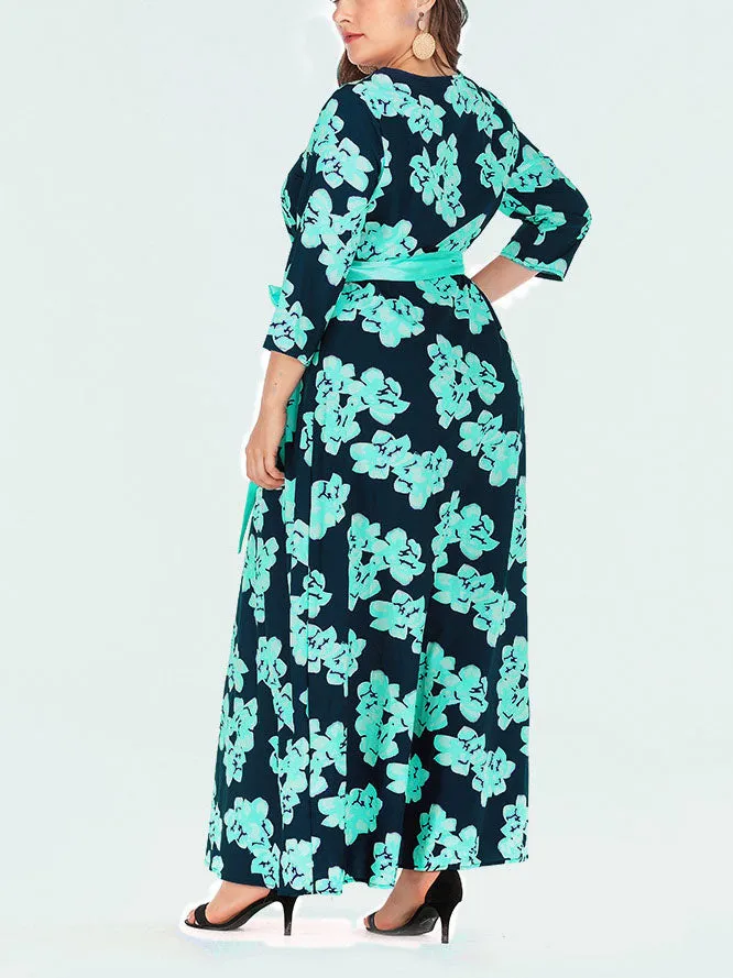 Autumn and Winter Large Size Women's Long-sleeved Skirt Bohemian Print Dress