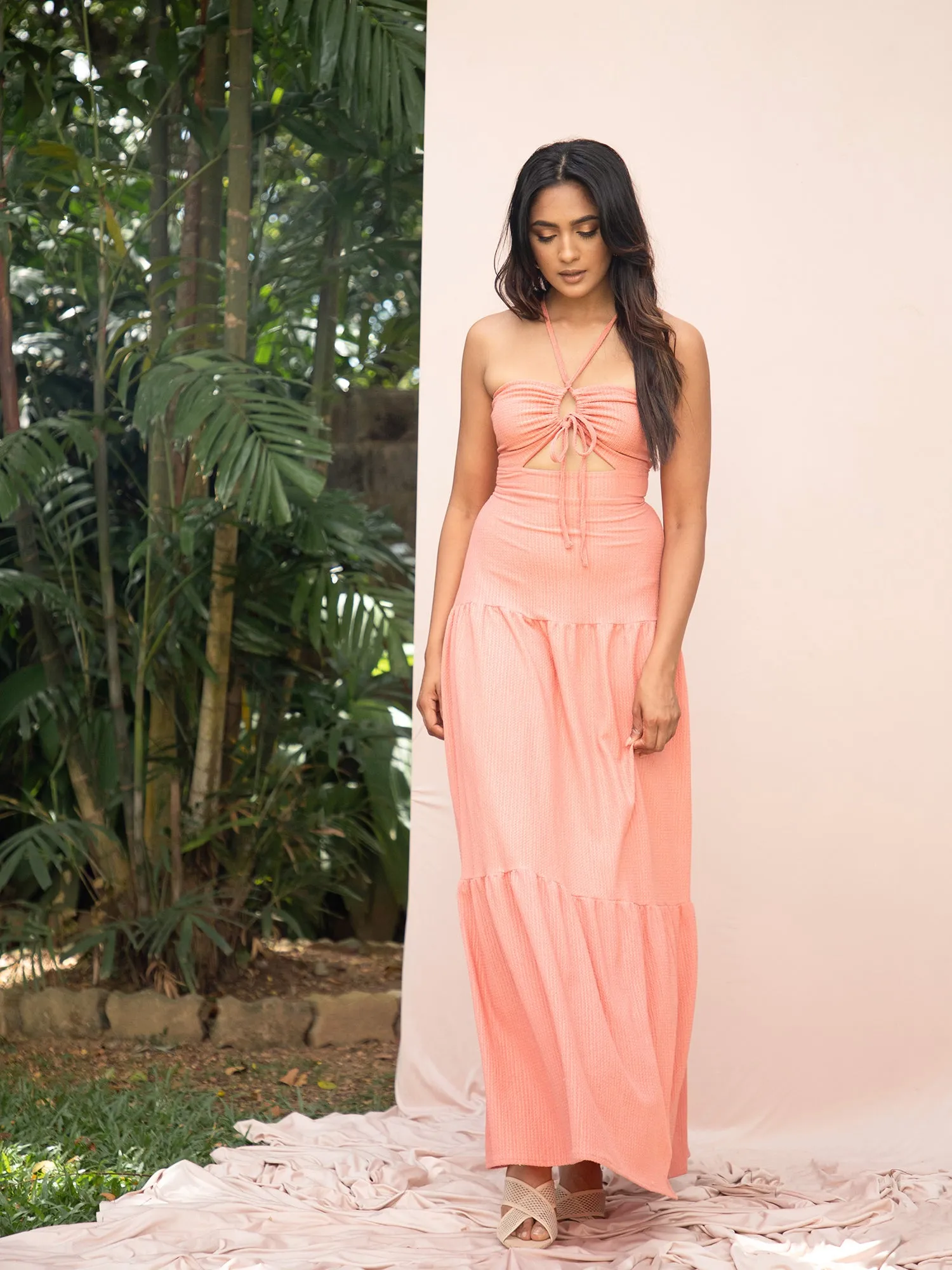 Back Tieup Tiered Maxi Dress