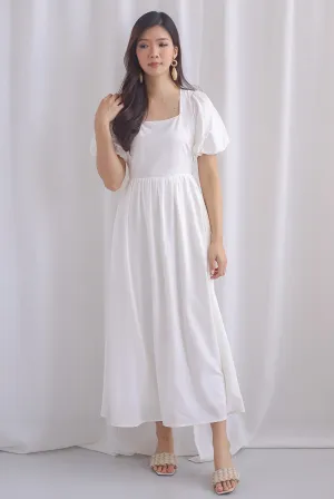 Bayleigh Puffy Sleeve Square Neckline Tie Back Dress In White