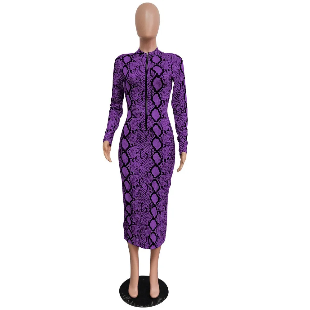 Beautiful Snake Print Bodycon Long Dress