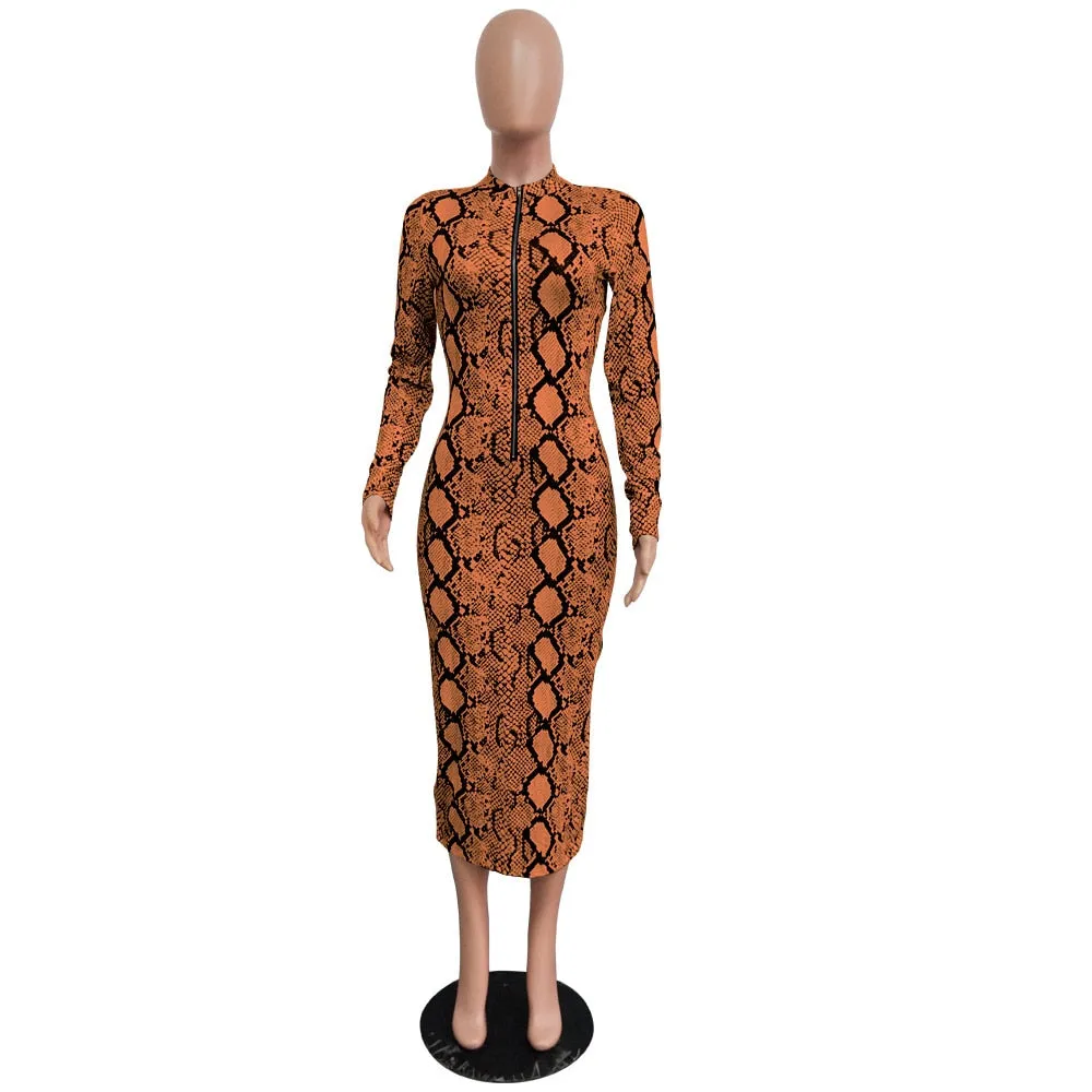 Beautiful Snake Print Bodycon Long Dress