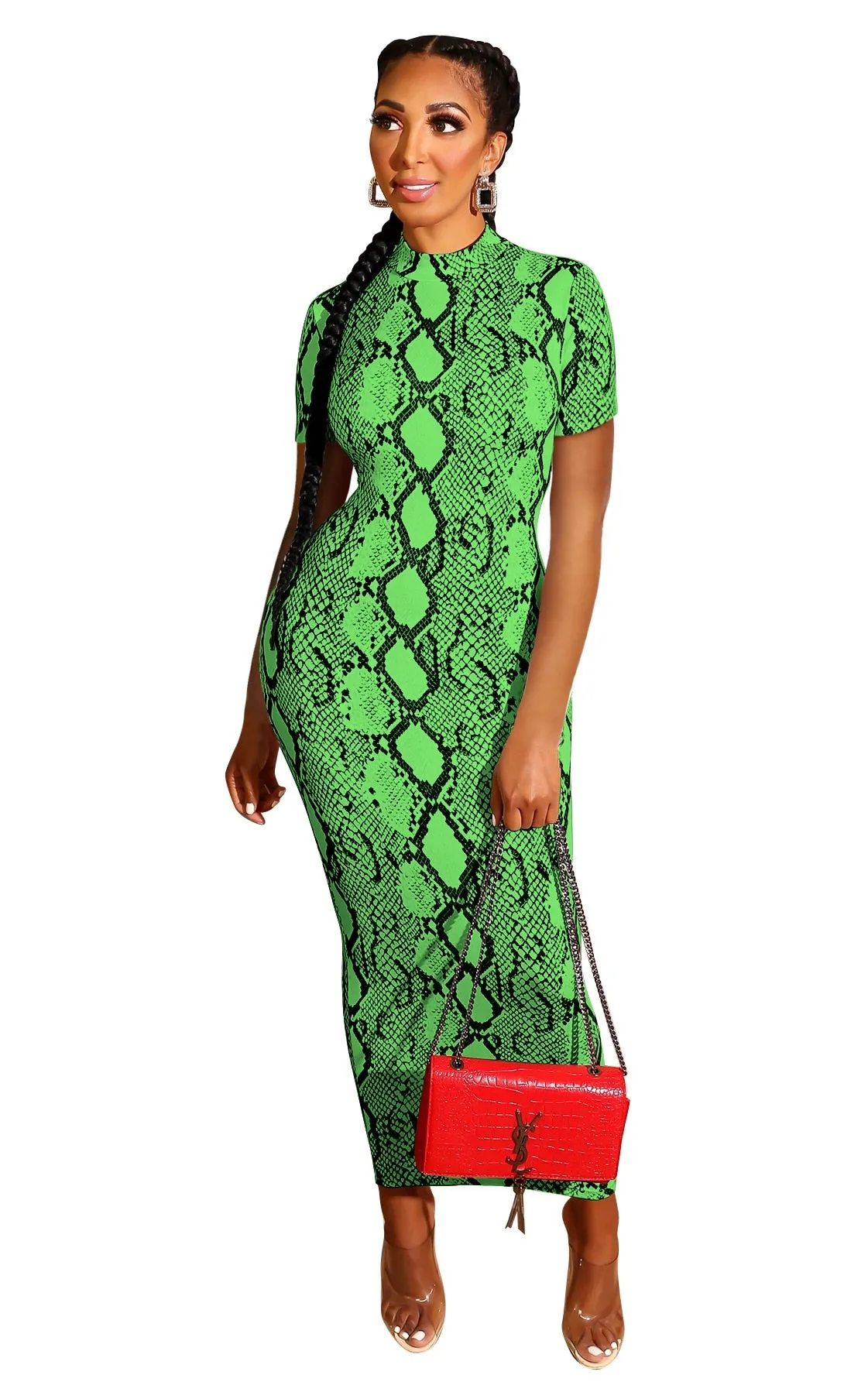 Beautiful Snake Print Bodycon Long Dress