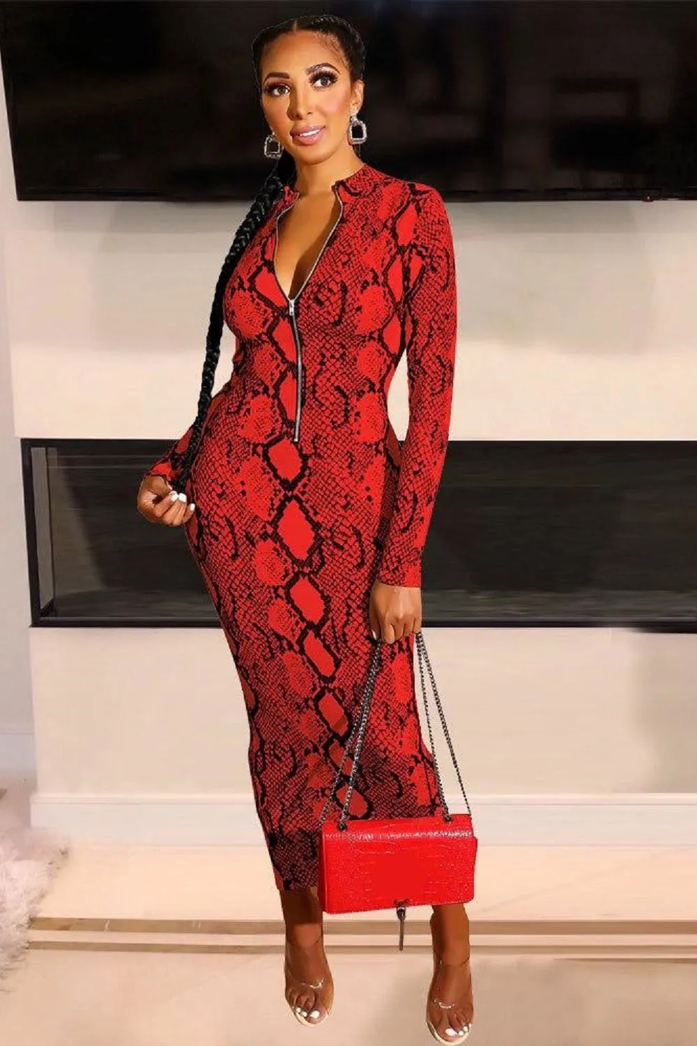 Beautiful Snake Print Bodycon Long Dress