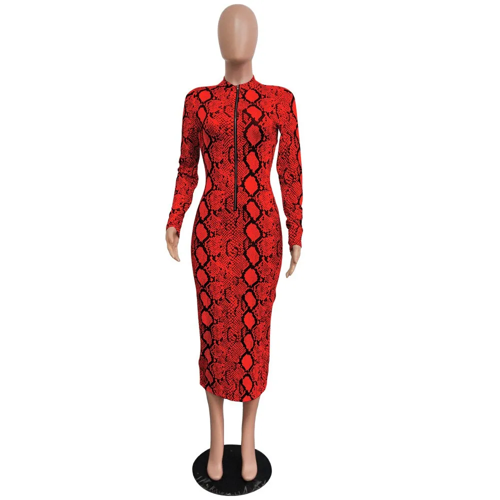 Beautiful Snake Print Bodycon Long Dress