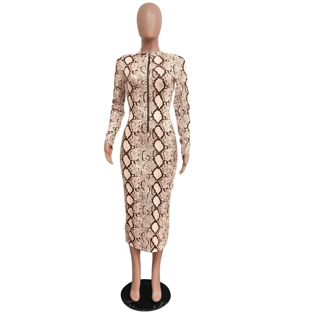 Beautiful Snake Print Bodycon Long Dress