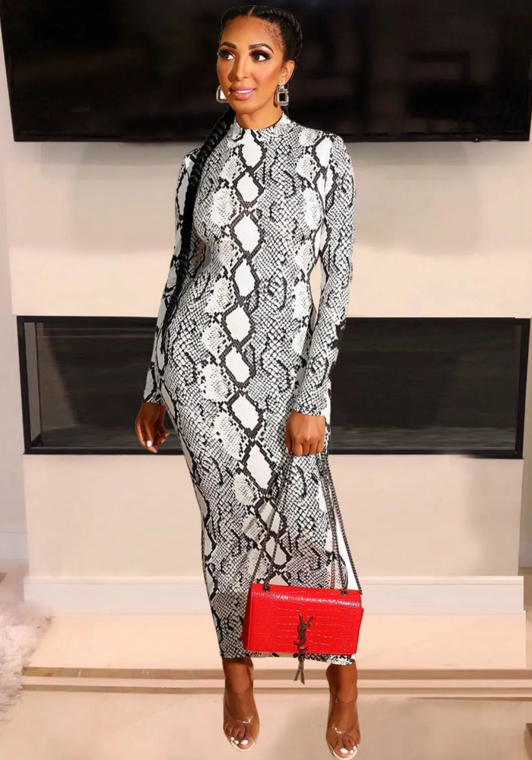 Beautiful Snake Print Bodycon Long Dress