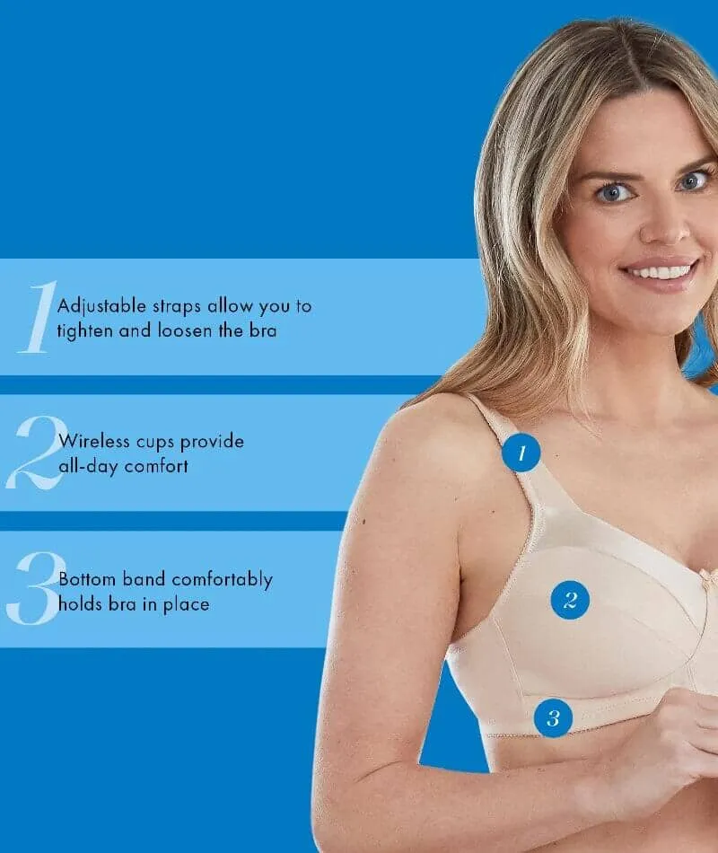 Bestform Satin Trim Wire-Free Cotton Bra With Unlined Cups 2 Pack - Nude/White