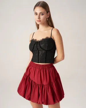 Bettydress-Red Elastic Waist Bubble Mini Skirt