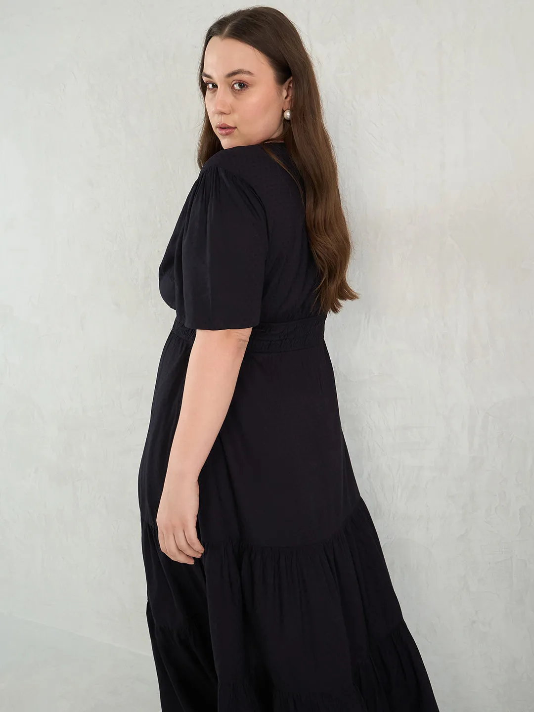 Black Dobby Tiered Maxi Dress