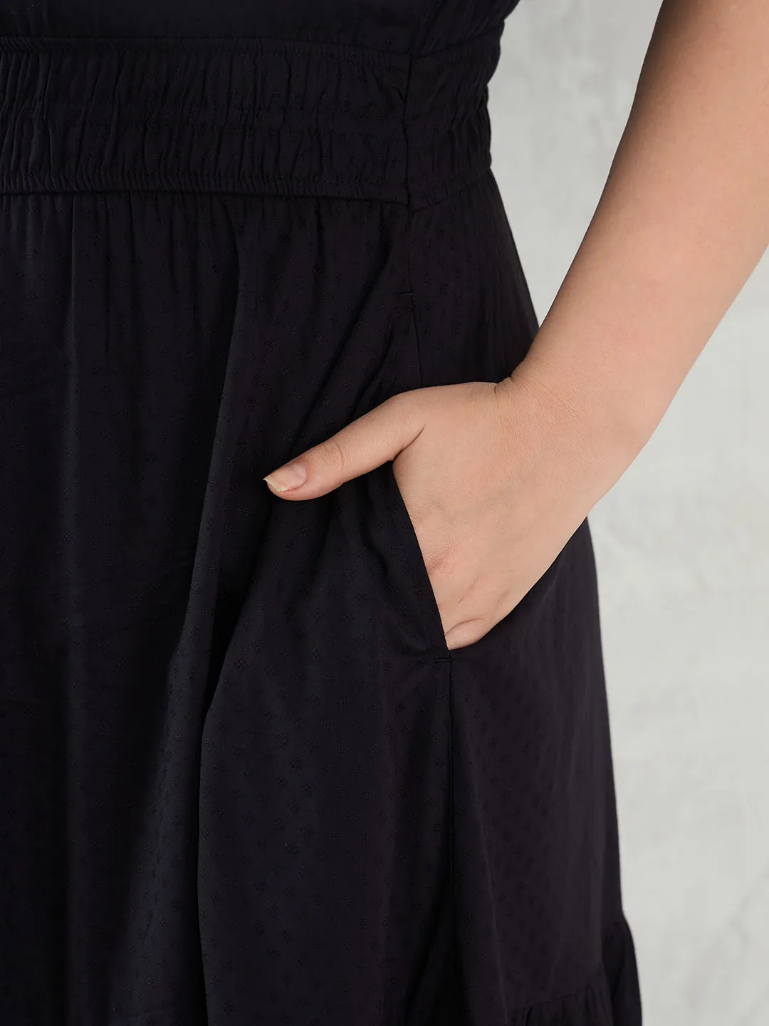 Black Dobby Tiered Maxi Dress
