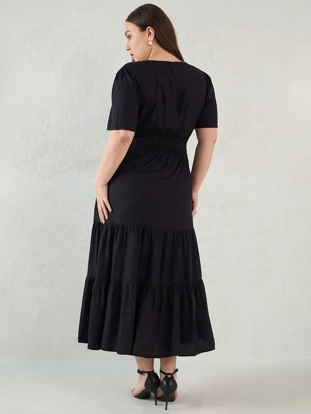 Black Dobby Tiered Maxi Dress