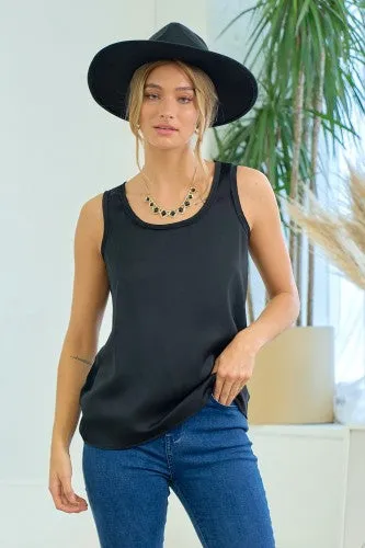 Black Satin Tank with Jersey Contrast