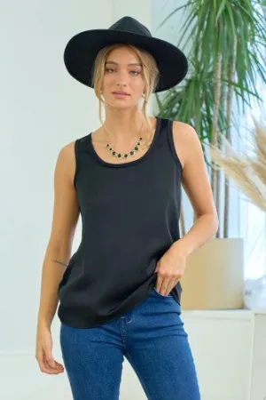 Black Satin Tank with Jersey Contrast