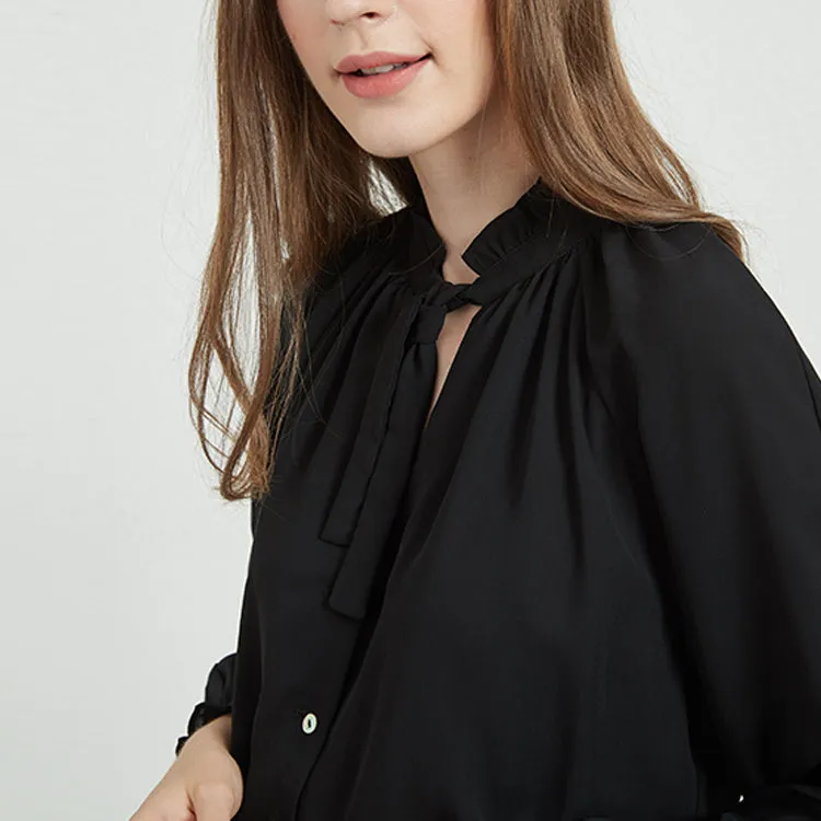 Black Silk Chiffon Ruffle Shirt
