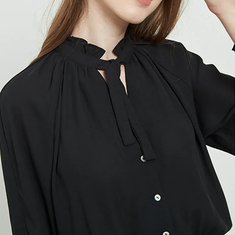 Black Silk Chiffon Ruffle Shirt