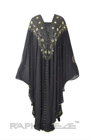 Black Silky Muslim Religious Caftan Floor Length Maxi
