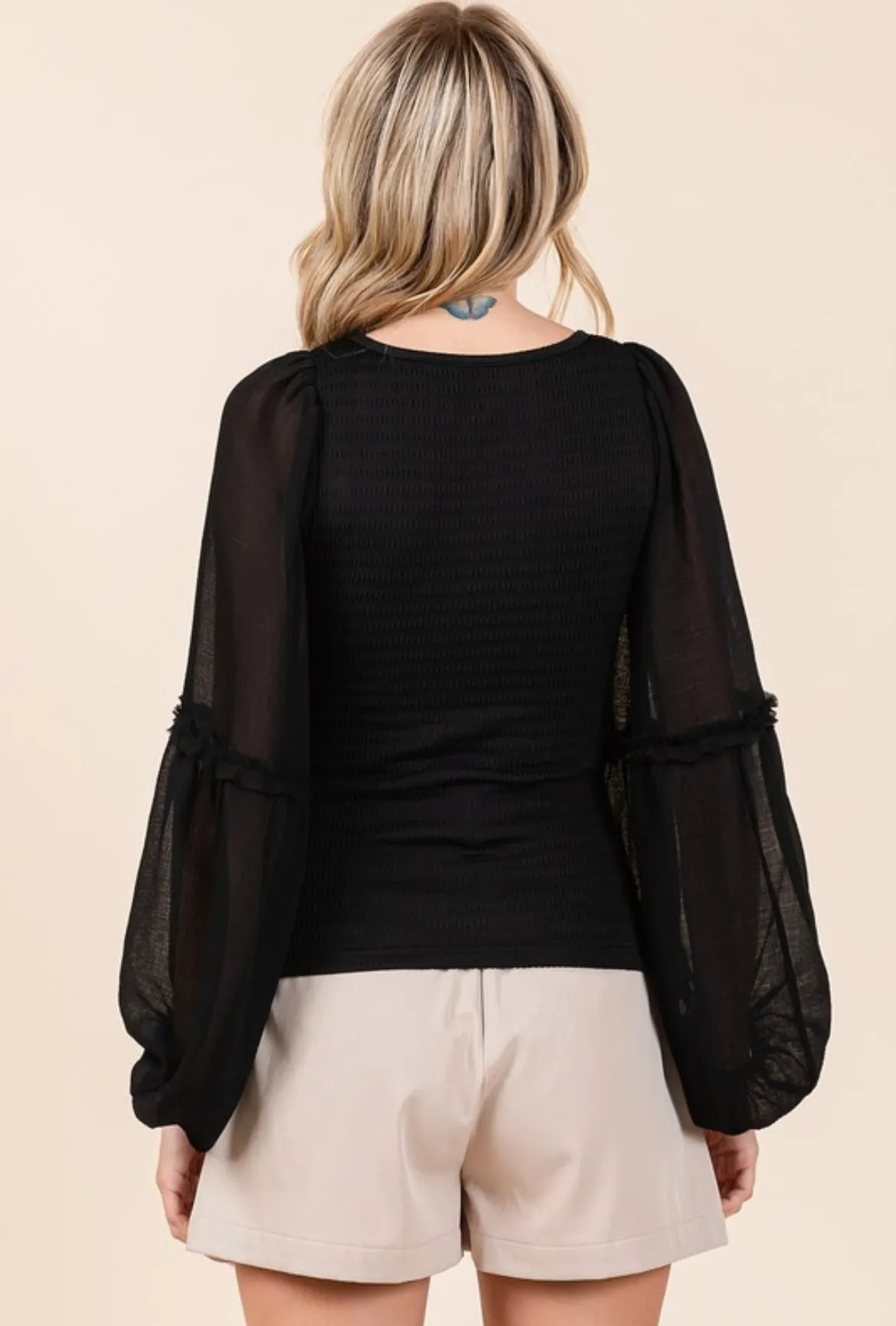 Black Textured Chiffon Blouse