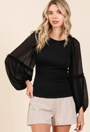 Black Textured Chiffon Blouse