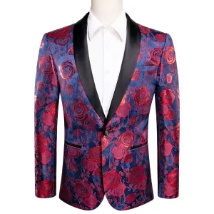 Blue and Red Floral Tuxedo Jacket
