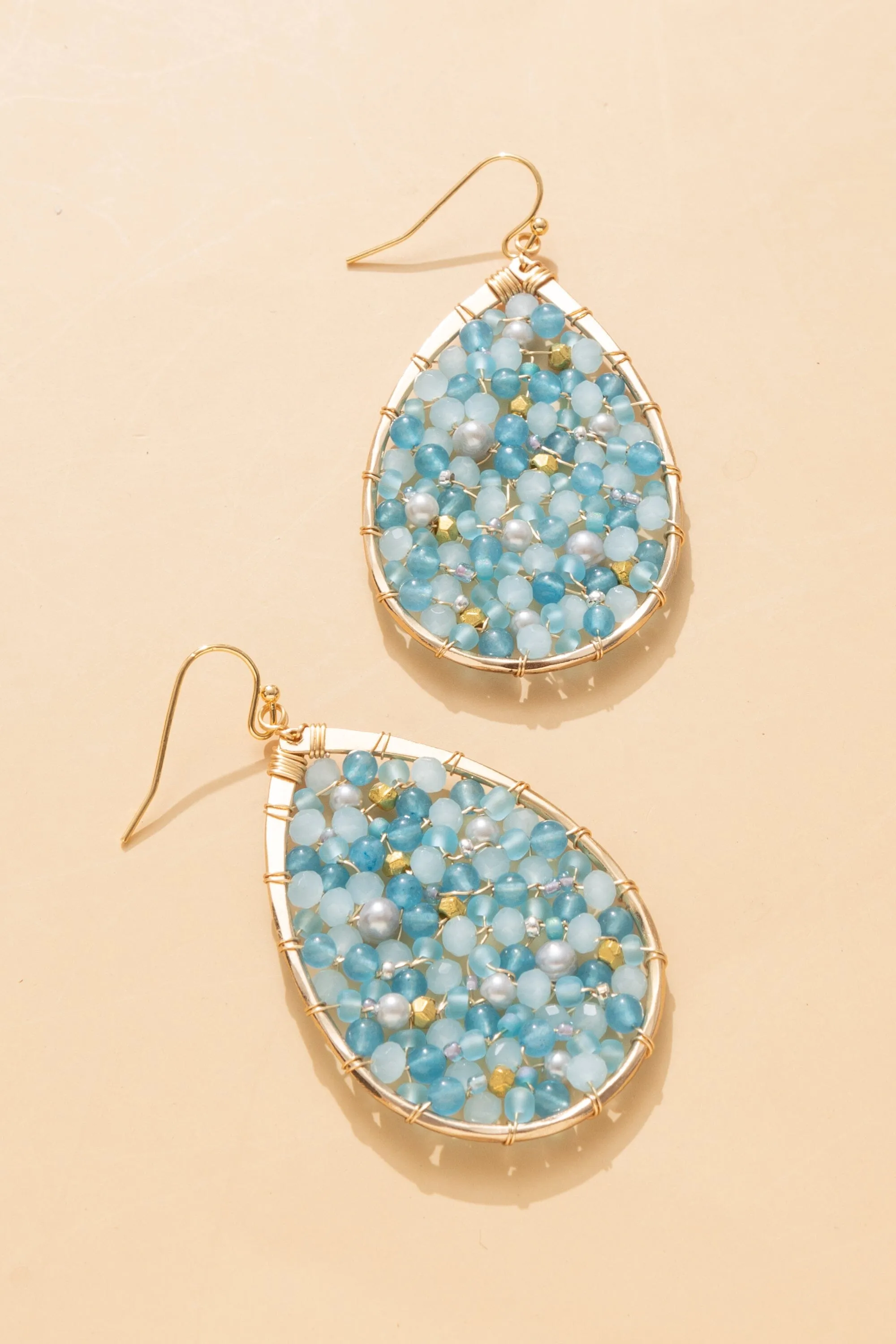 Blue and Silver Pearl Teardrop Earrings