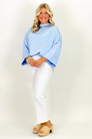 Blue High Neck Short Sleeve Top