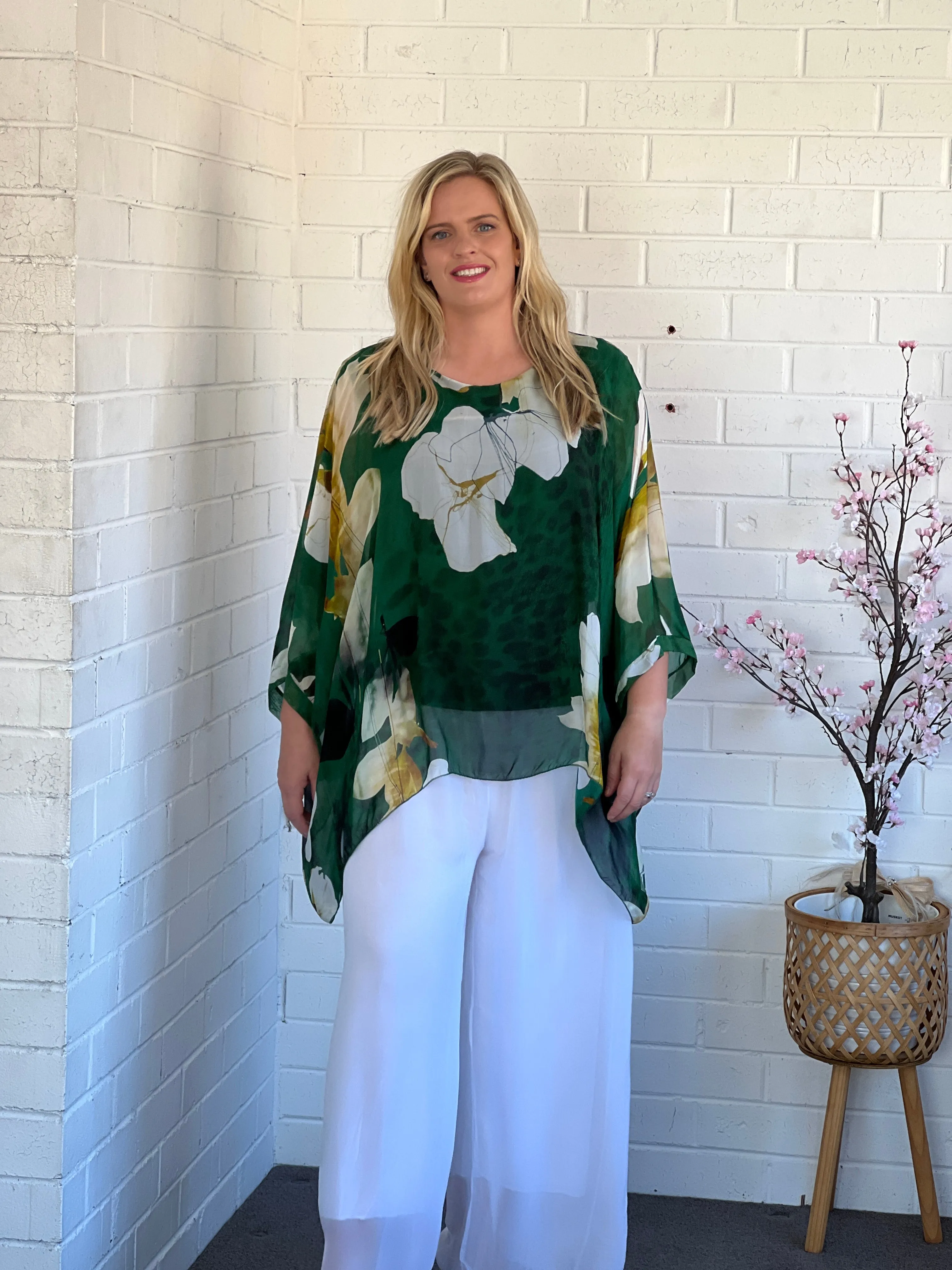 Brax Emerald Floral Silk Top