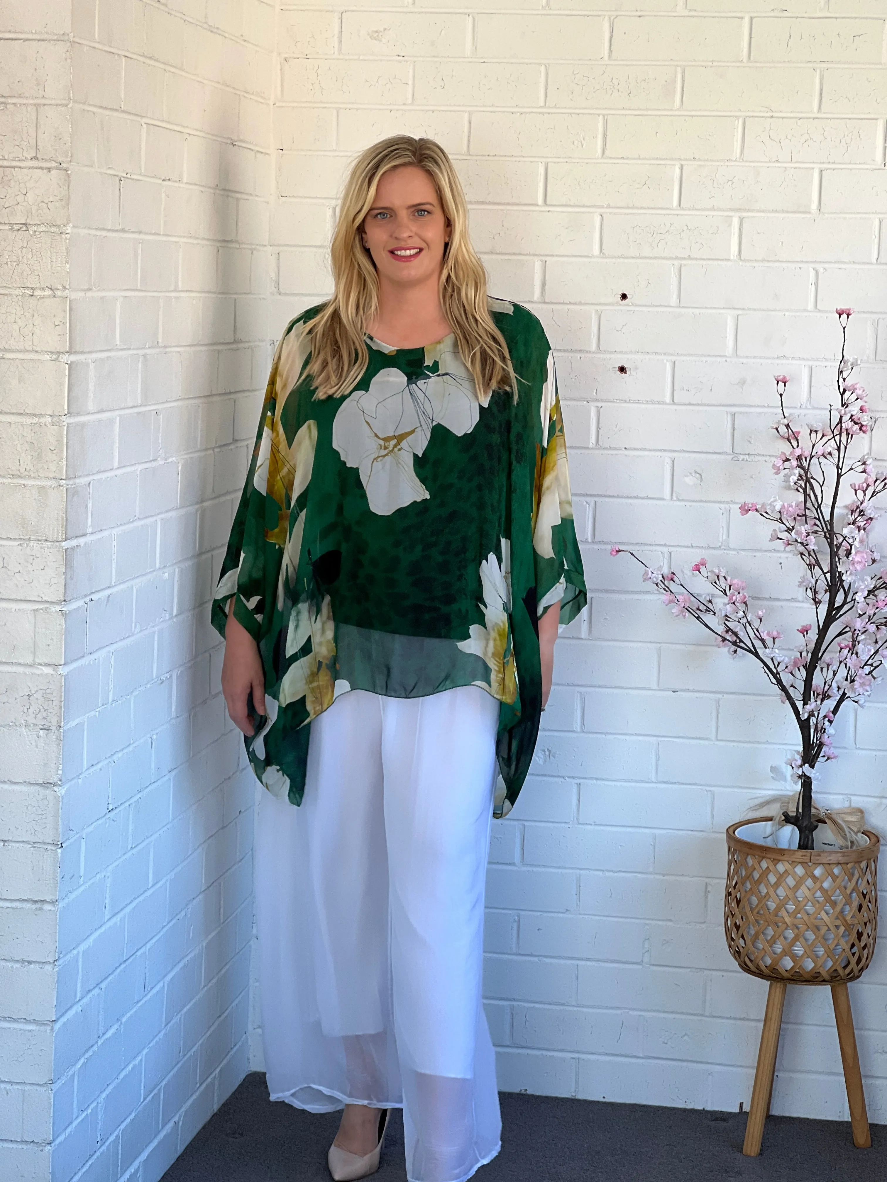 Brax Emerald Floral Silk Top