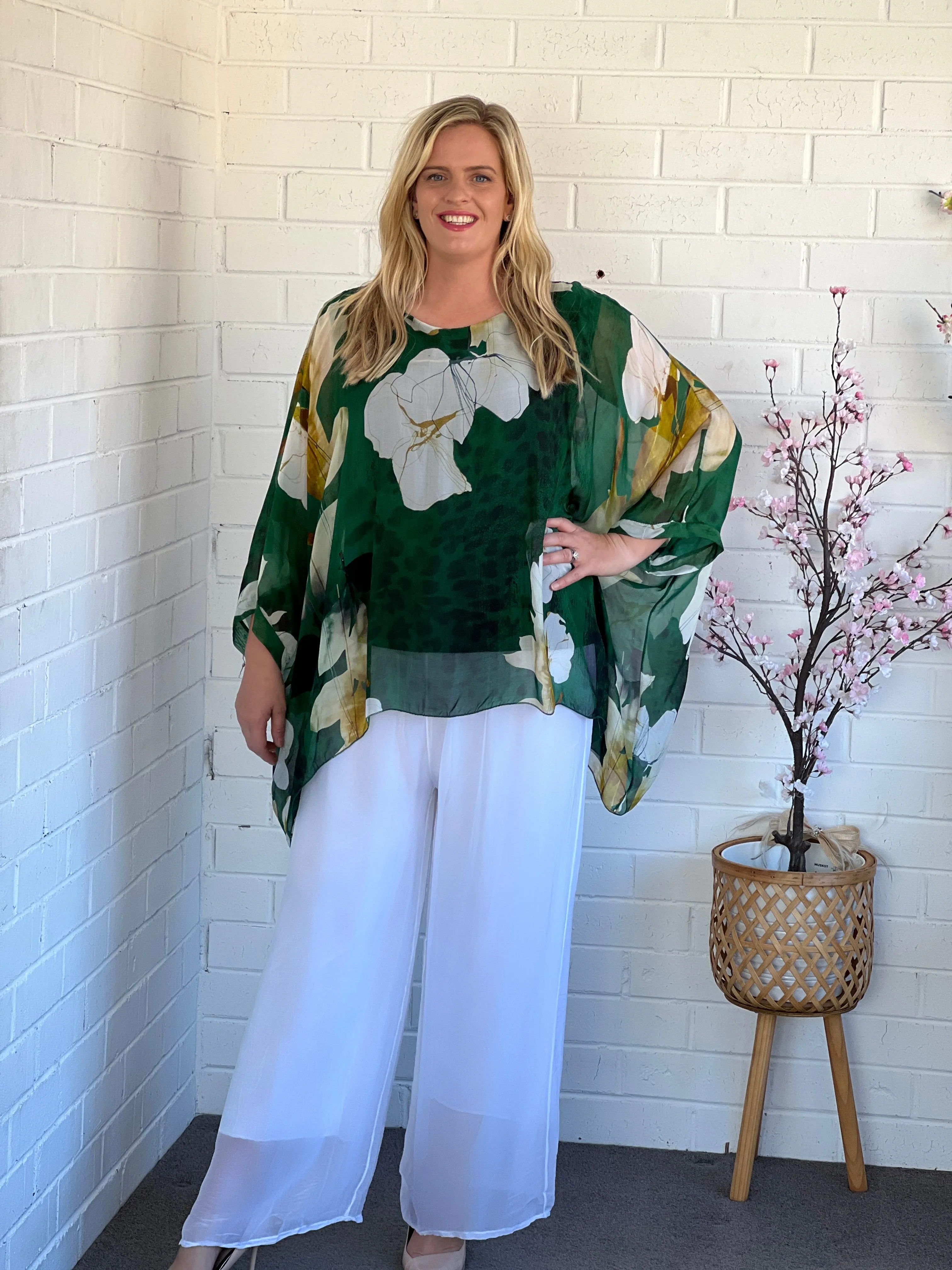 Brax Emerald Floral Silk Top