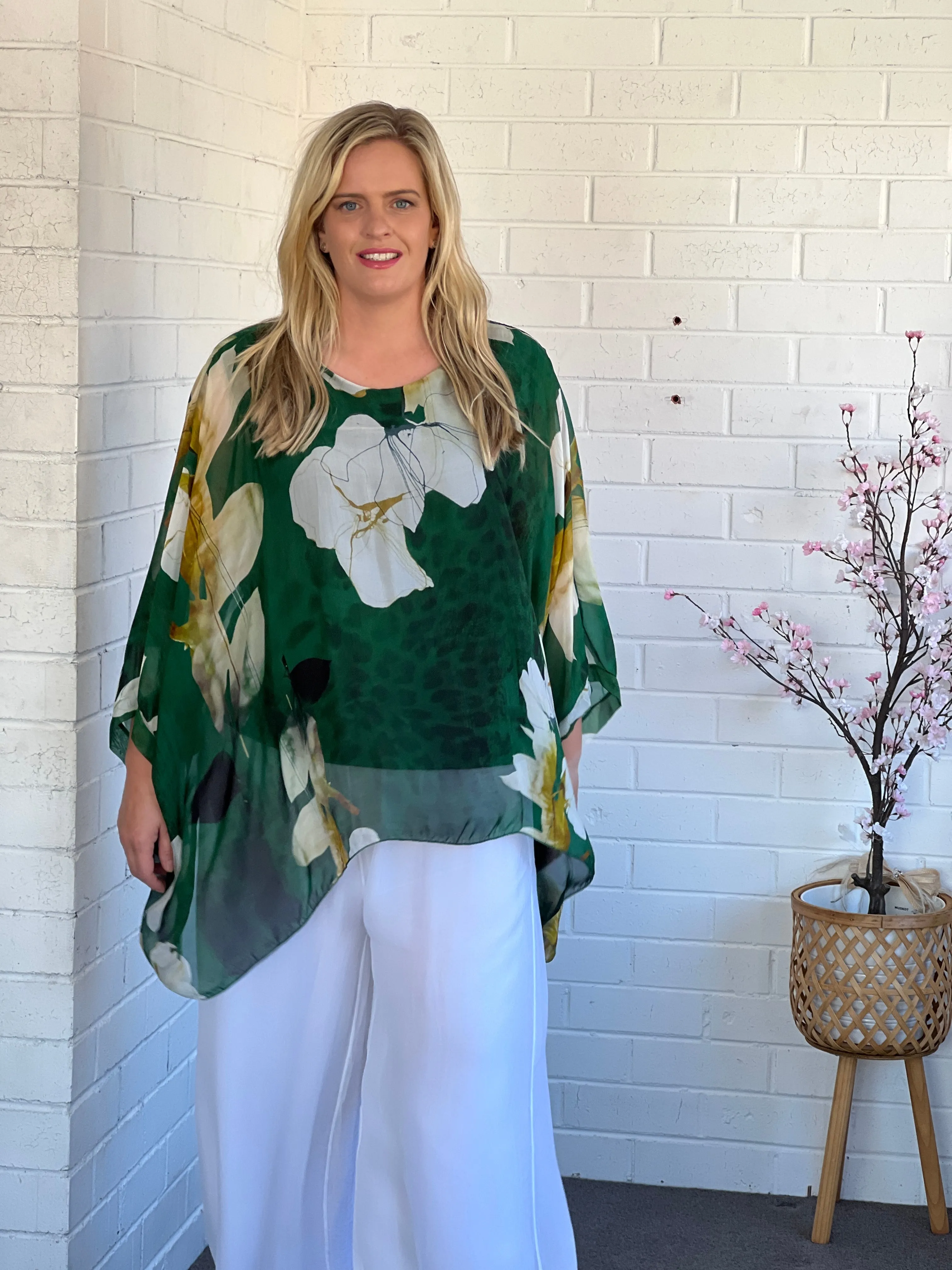 Brax Emerald Floral Silk Top