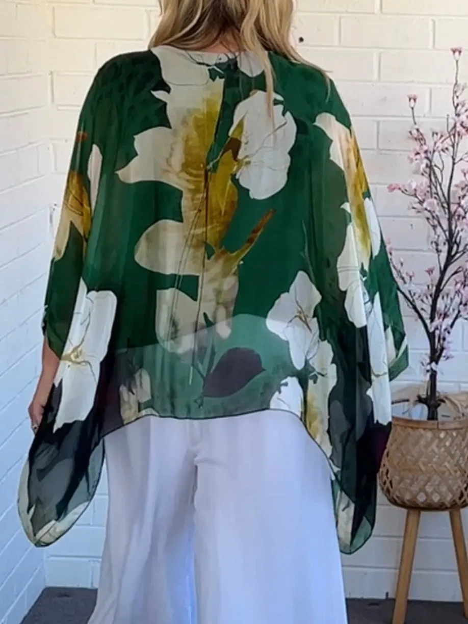 Brax Emerald Floral Silk Top