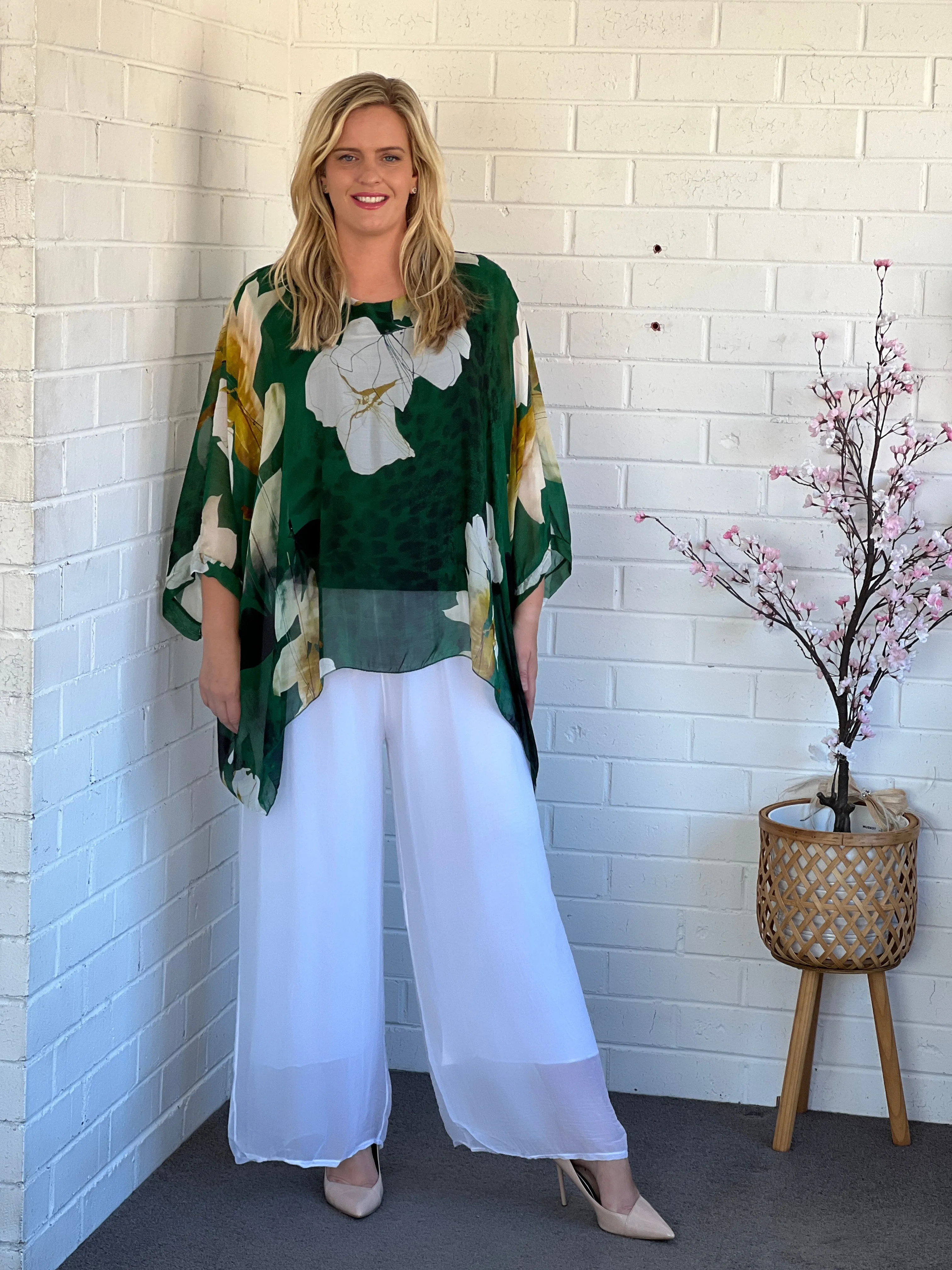 Brax Emerald Floral Silk Top