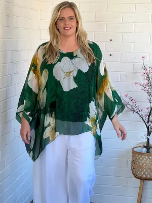 Brax Emerald Floral Silk Top