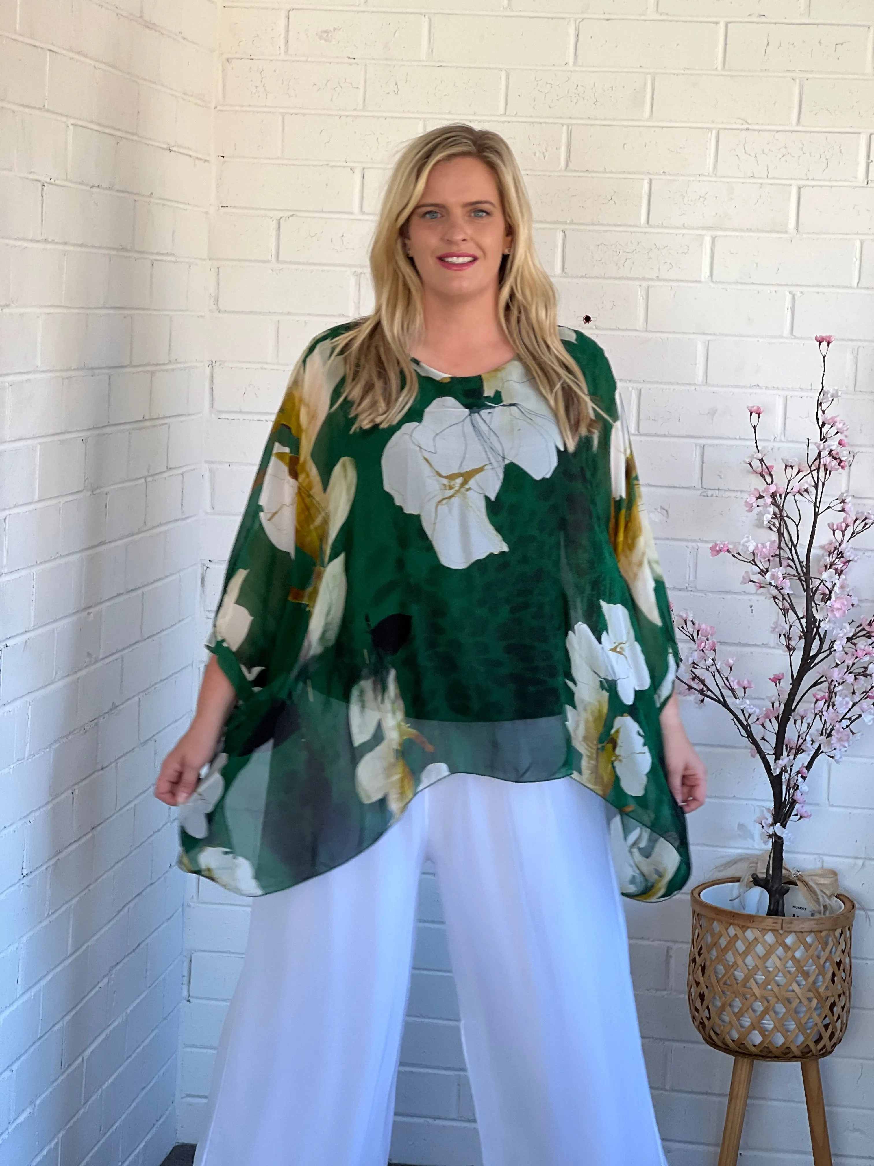 Brax Emerald Floral Silk Top