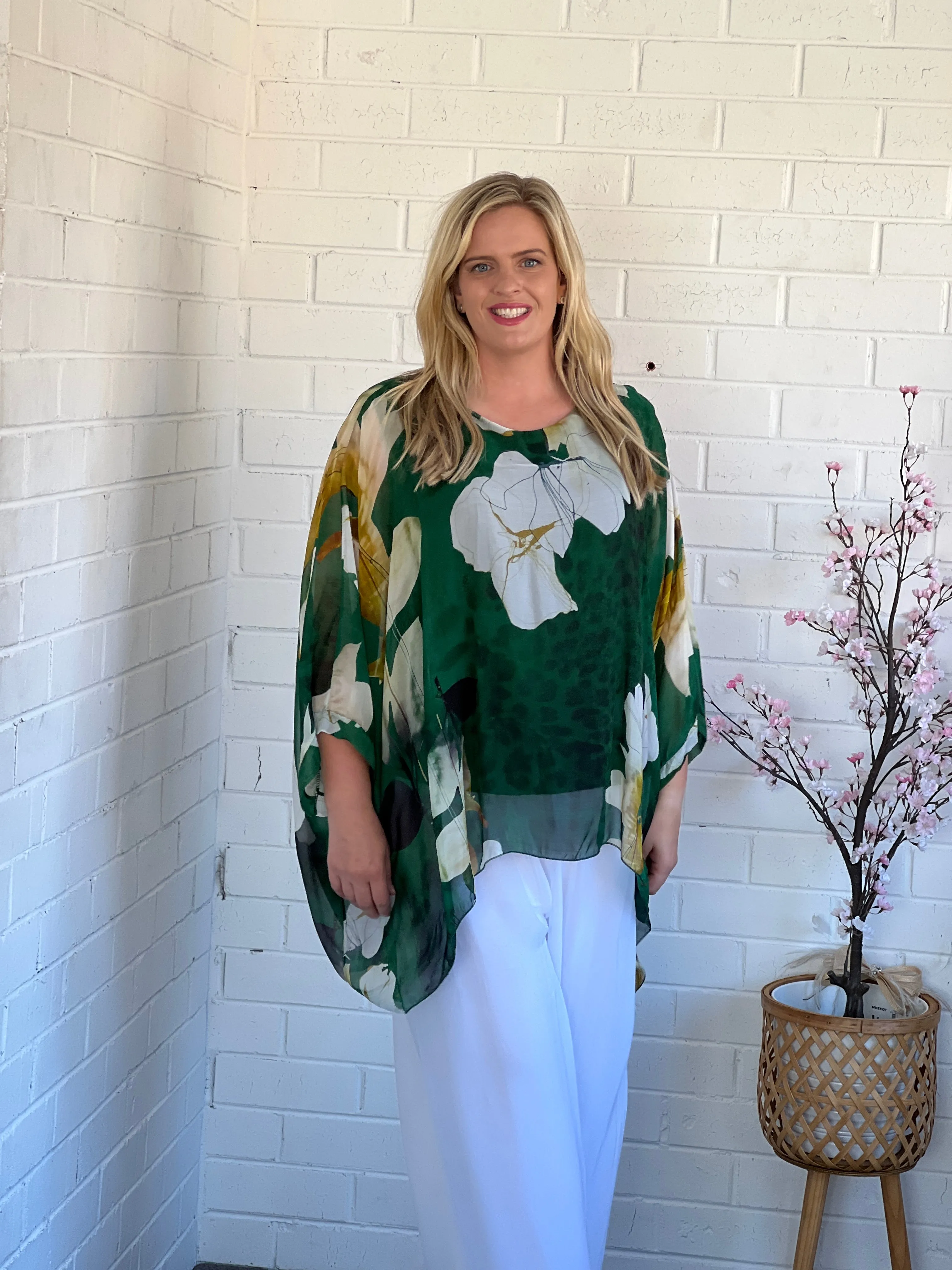 Brax Emerald Floral Silk Top