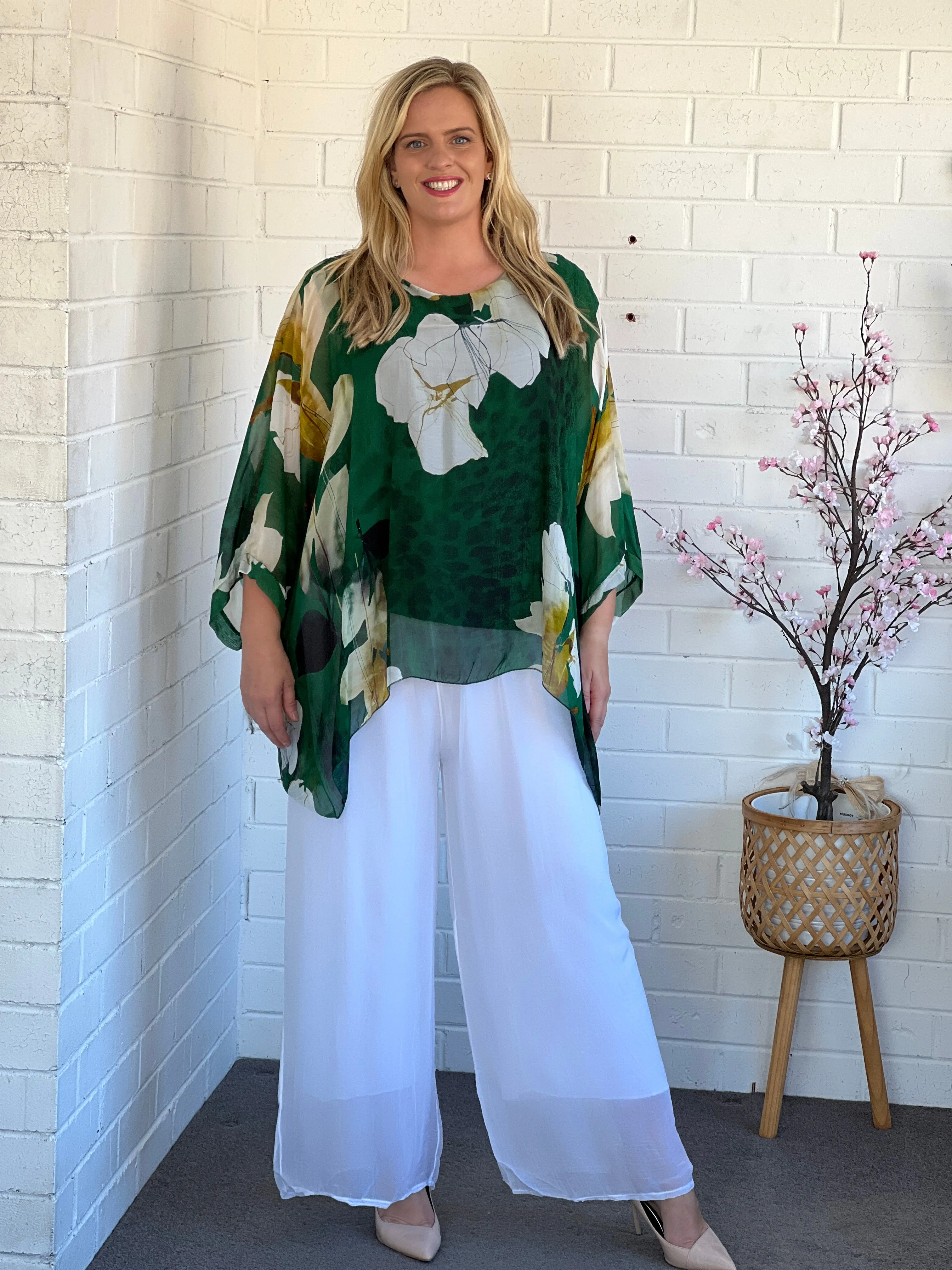 Brax Emerald Floral Silk Top