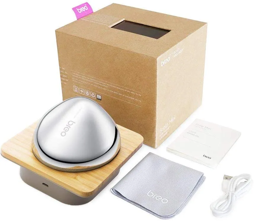 Breo Scalp Mini Waterproof Portable Electric Head Massager with Bamboo Base